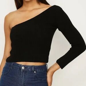 NWT KAREN MILLEN BLACK ONE SHOULDER KNIT TOP SIZE 10